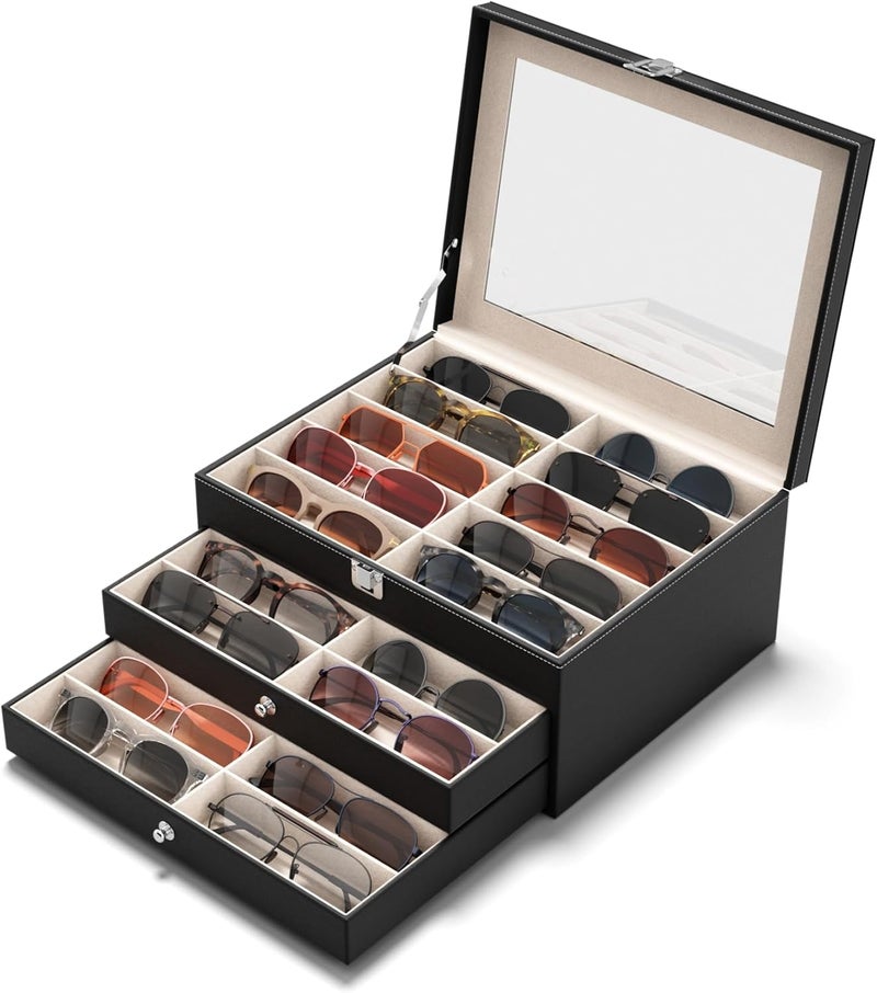 NEWLOOP Store 10/30 Slots Sunglass Organizer for Multiple Pairs of Eyeglass See-through Display Case Storage Box for Women Men - Image 1